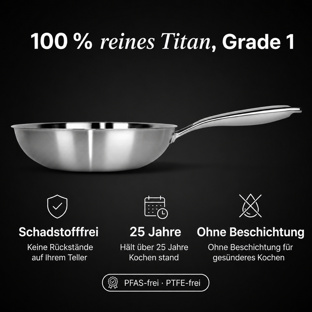 TITANOX® Titan-Wok 28 cm – 100 % reines Titan, unbeschichtet