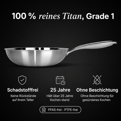 TITANOX® Titan-Wok 28 cm – 100 % reines Titan, unbeschichtet